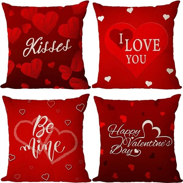 Lomsoe4pcsHappyValentinesDayPillowCoversWeddingAnniversaryThrowPillowCoversRedLoveHeartCoversPillow.