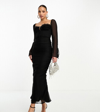 ASOS DESIGN lace overlay bodysuit maxi dress in black
