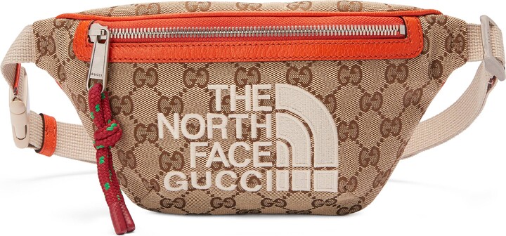 Gucci X The North Face Collaboration Belt Bag GG Canvas With Orange Leather  Trim