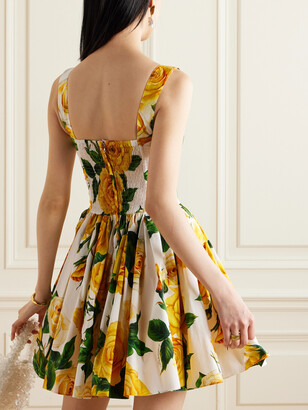 Dolce & Gabbana Pleated Floral-print Cotton-poplin Mini Dress - Yellow
