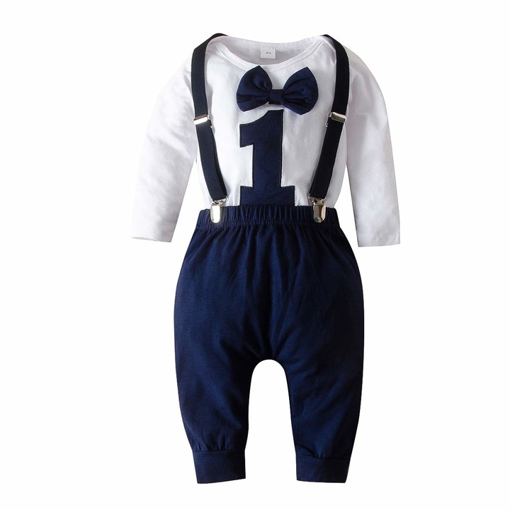Haokaini Baby Boy First Birthday Clothes Boy Bow Tie Romper Bodysuit