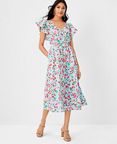 Thumbnail for your product : Ann Taylor Petite Floral Flutter Sleeve Flare Dress
