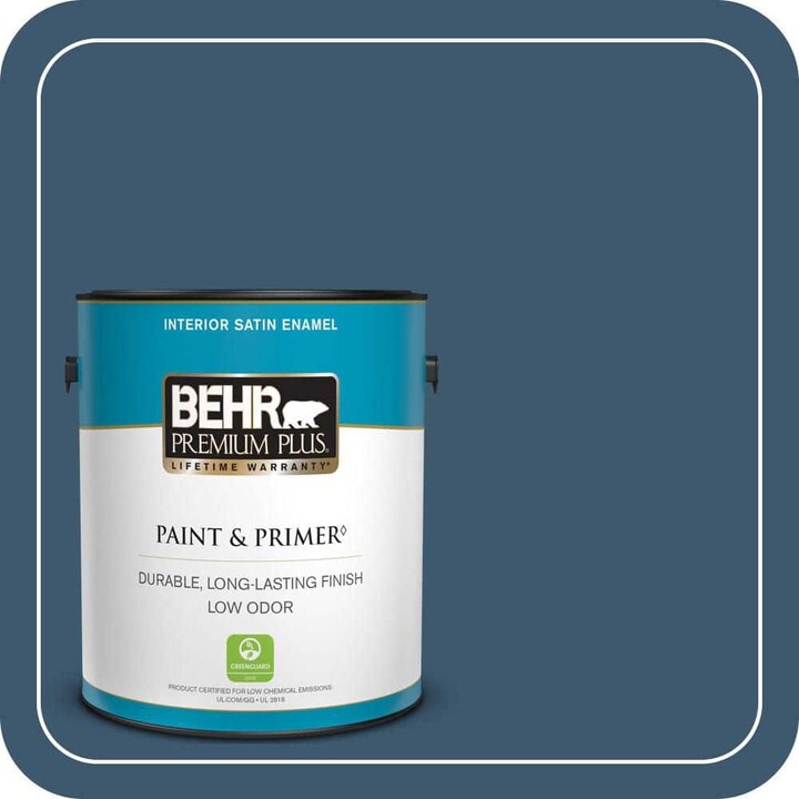 BEHR PREMIUM PLUS 1 gal. #BXC-24 Atlantic Tide Satin Enamel Low Odor Interior Paint & Primer