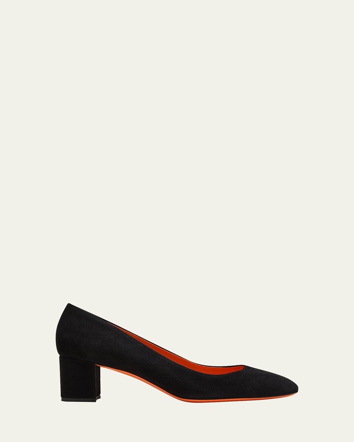 Santoni Flight Suede Block-Heel Pumps