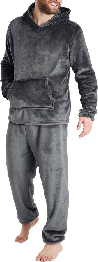 Vekewsap Fleece Pyjamas Men's Long Warm Pyjama Set Long Sleeve