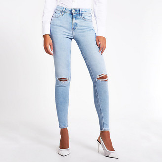 River Island Light blue ripped Amelie mid rise skinny jean - ShopStyle