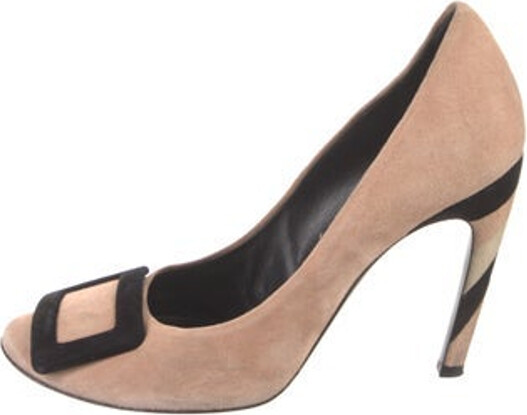 Roger Vivier Suede Pumps Black & Neutrals Printed Round-Toes Designer