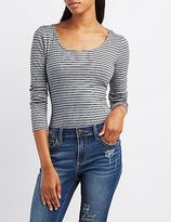 Thumbnail for your product : Charlotte Russe Striped Lattice-Back Bodysuit