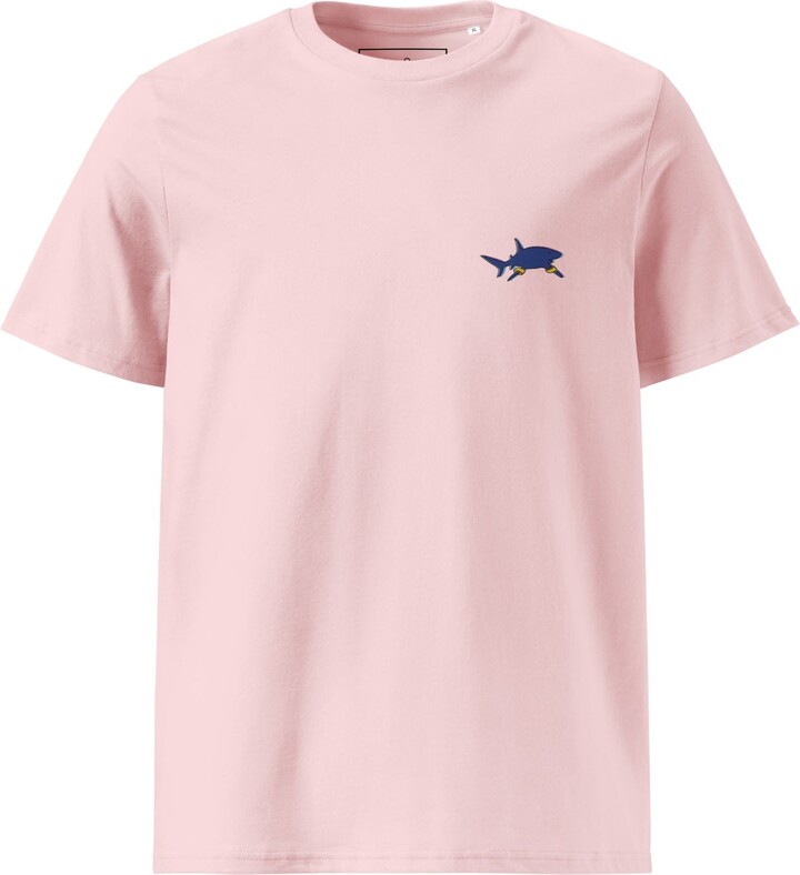 Anchor & Crew Cotton Pink Shark Gone Swimming In The Wild Organic Cotton Embroidered T-Shirt - Women