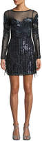 Thumbnail for your product : Bailey Beaded Long-Sleeve Bateau-Neck Illusion Mini Dress