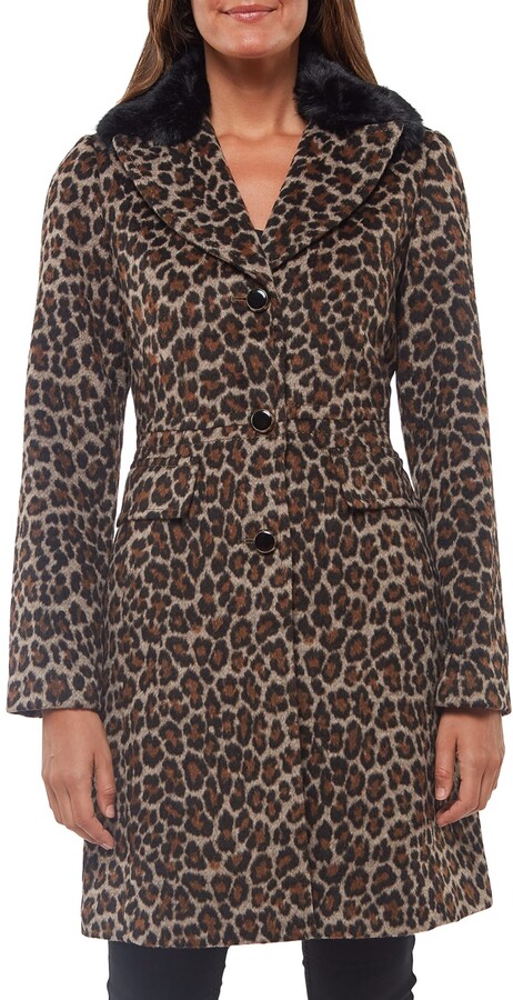 kensie leopard wool coat