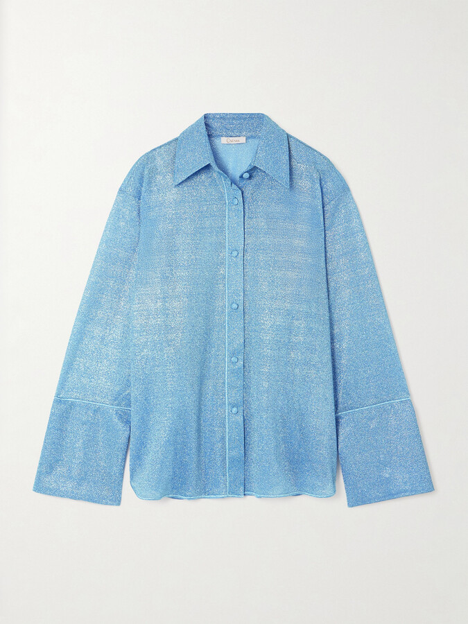 Oseree Lumière Metallic Stretch-knit Shirt - Blue