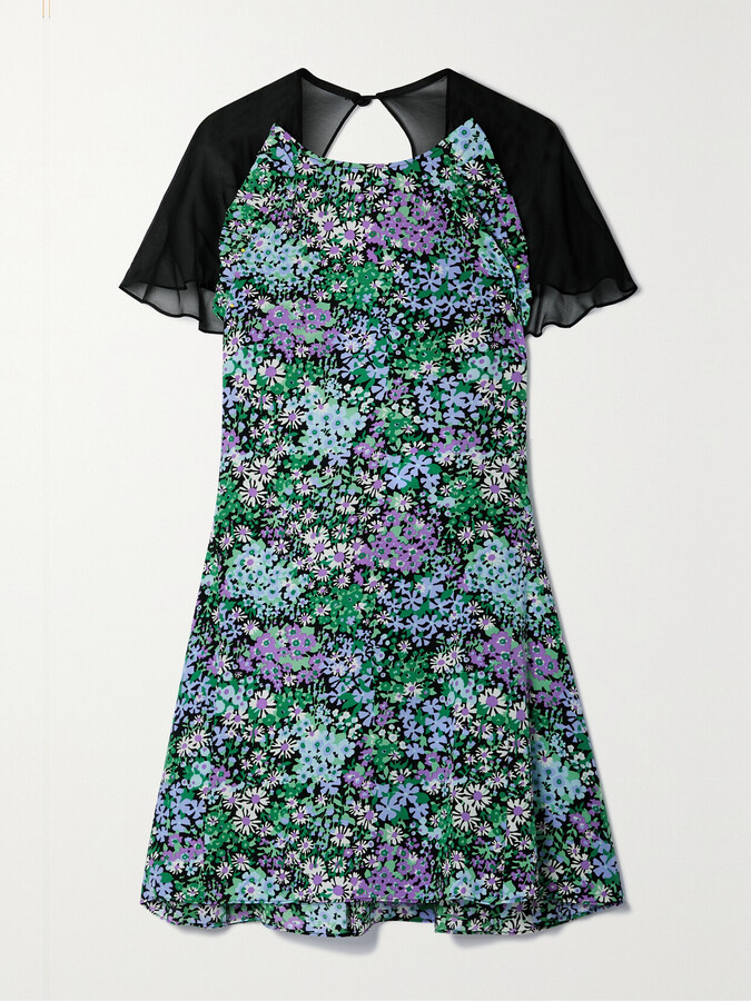 Les Rêveries Floral-print Silk Crepe De Chine And Chiffon Mini Dress - Blue