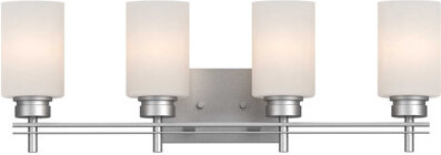 Volume Lighting Carena 4-Light Indoor Nickel Vanity Wall Mount With Etched White Cased Glass Cylinder Shades