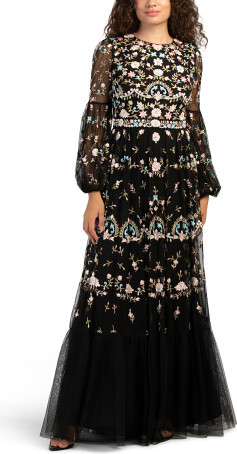 TJMAXX Long Sleeve Embellished Gown For Women, Polyester