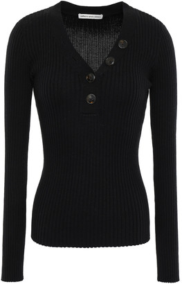 Cotton By Autumn Cashmere Button-detailed Ribbed Cotton Top