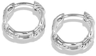 David Yurman Stax Chain Link Huggie Hoop Earrings with Diamonds in 18K White Gold