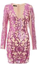 Thumbnail for your product : Quiz Pink and Nude Sequin Long Sleeve Dress
