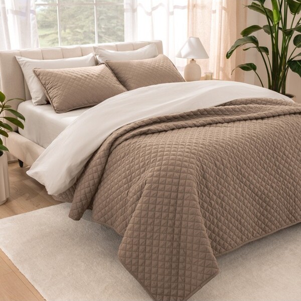 Bare Home OversizedQuiltedCoverletSetbyBareHome-Twin/TwinXL,Taupe
