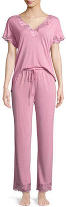 Natori Zen Floral-Trim Short-Sleeve Pajama Set