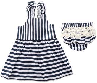 Kids Tales Baby Girls Striped Ruffle Sleeve Dress and Pants Nappy Cover Outfit