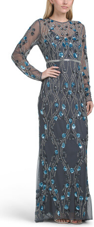 TJMAXX Long Sleeve Embellished Gown For Women, Polyester