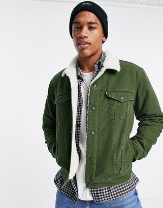 Levi's sherpa cord trucker jacket with box tab logo in green - ShopStyle  Outerwear