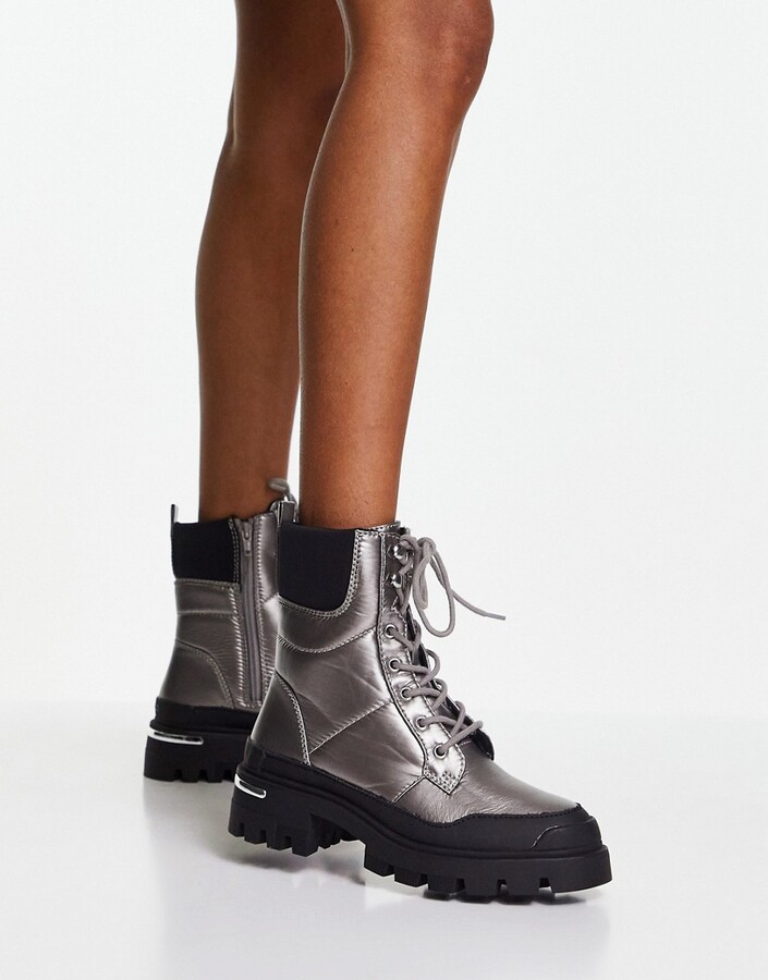 Aldo Yuclya padded boots with warm lining in silver - ShopStyle