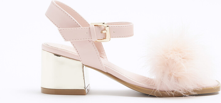 River Island Girls Pink Fluffy Heeled Sandals ShopStyle - Main Image