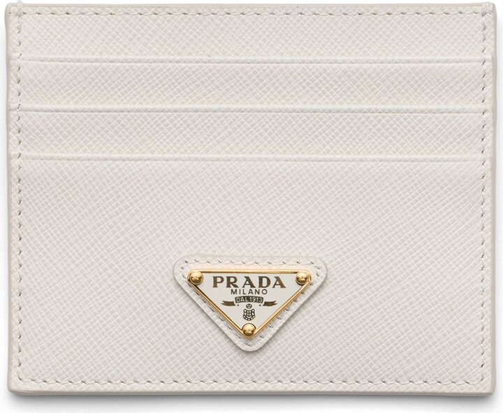 Prada Saffiano Leather Card Holder Woman Chalk White