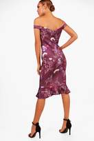 Thumbnail for your product : boohoo Off the Shoulder Frill Hem Floral Midi Dress