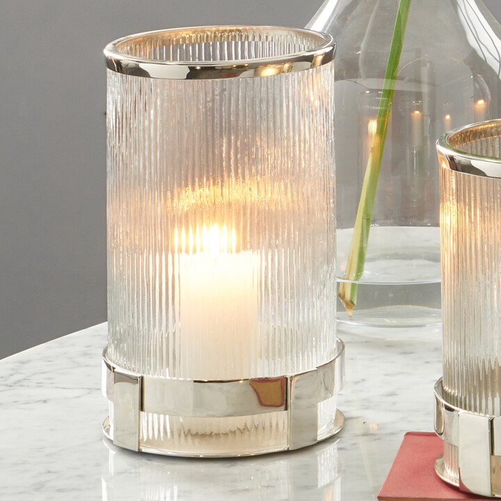 Pacific Lifestyle Metal and Clear Textured Tall Hurricane Vase Silver