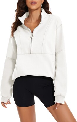 SAFRISIOR Women's Oversized Half Zip Sweatshirt Drop Shoulder Long Sleeves  Collar Quarter 1/4 Zipper Pullover
