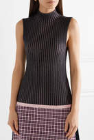 Thumbnail for your product : Burberry Striped Ribbed Cashmere And Silk-blend Turtleneck Top - Charcoal