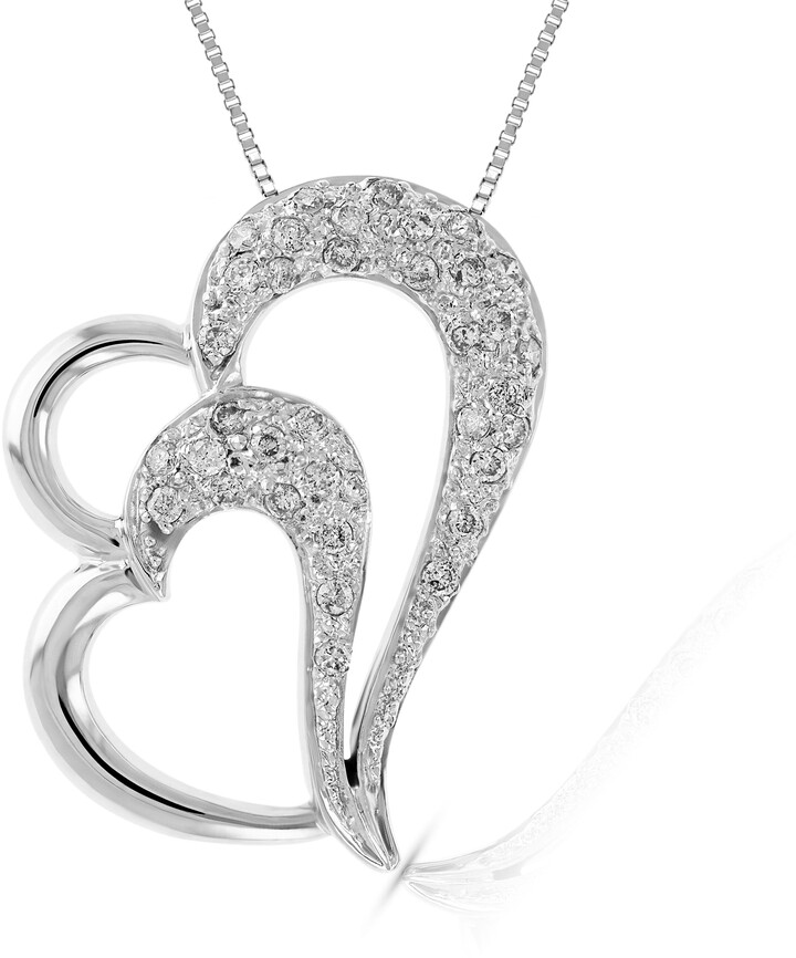 Silvercartvila Heart Pendant Necklace With 18 Chain 1/4Ct Heart Simulated Diamond In 14K White Gold Plated 