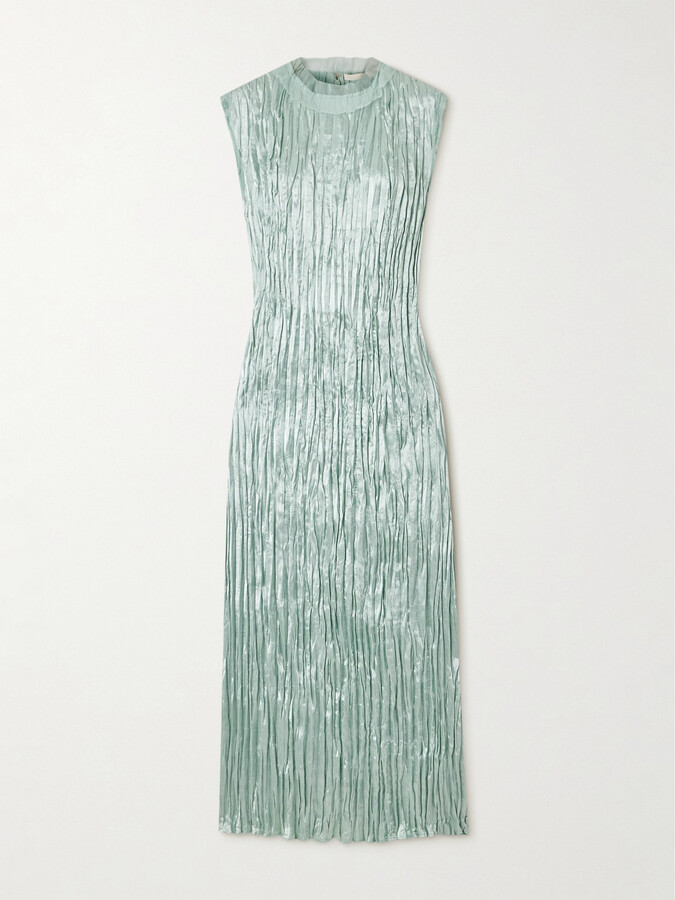 Jason Wu Collection Organza-trimmed Plissé Hammered-satin Midi Dress - Blue