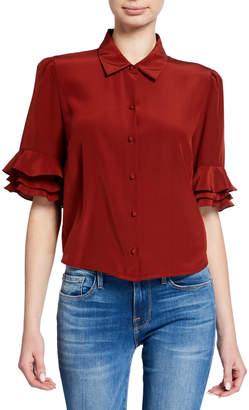 Frame Button-Front Ruffle Sleeve Crop Top