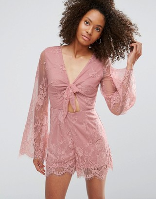 Glamorous Lace Romper With Bell Sleeves