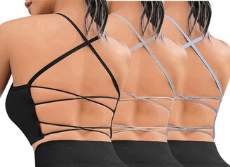 Vertvie Sports Bras for Women Cross Back Strappy Bra Seamless Padded  Wireless Wrap Sexy Tank Tops Backless Bra for Yoga Gym Running Fitness  Exercise (Black&White&Brown-M) - ShopStyle