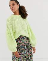 Thumbnail for your product : ASOS Design DESIGN neon stitch detail jumper with balloon sleeve