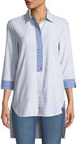 Thumbnail for your product : Neiman Marcus Striped Button-Front High-Low Blouse