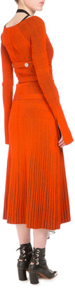 Proenza Schouler Long-Sleeve Crisscross-Waist Midi Dress, Orange/Black