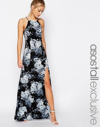 ASOS TALL Mono Floral High Neck Maxi Dress