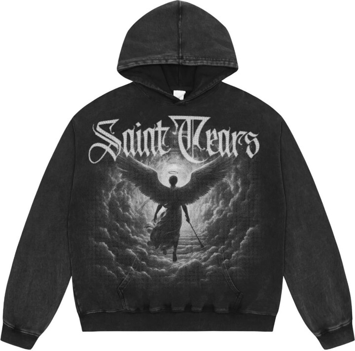 Generic Heavyweight Acid Wash Oversized Hoodie Unisex - Cotton Fleece Vintage Streetwear Sweatshirt-BLACK||x_l