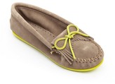 Thumbnail for your product : Minnetonka Kilty Suede Moc Stone Suede / Lime