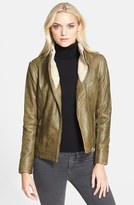 Thumbnail for your product : Ted Baker 'Tirely' Genuine Sheep Fur Trim Leather Jacket with Detachable Sleeves