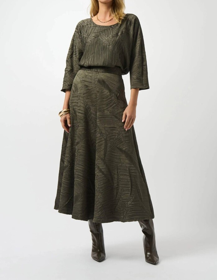 Joseph Ribkoff Pleated Satin Long Flared Skirt In Green