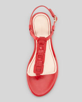 Thumbnail for your product : Pour La Victoire Enora Woven-T-Strap Thong Sandal, Red