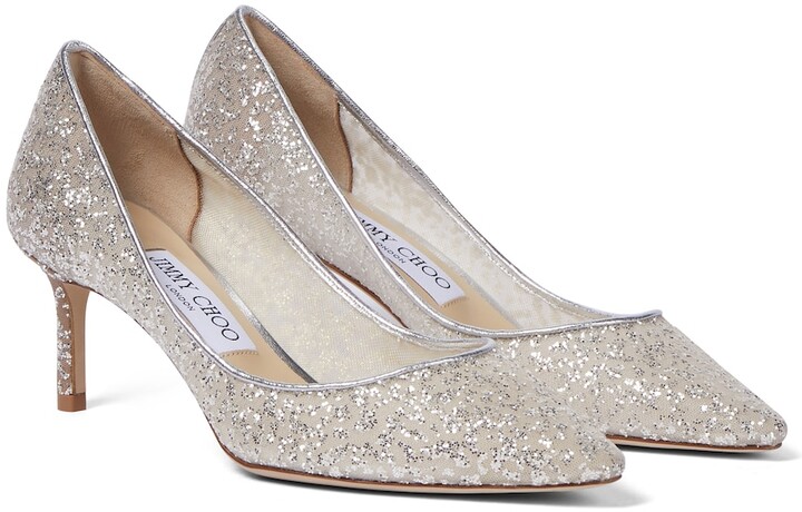sequin pumps silver