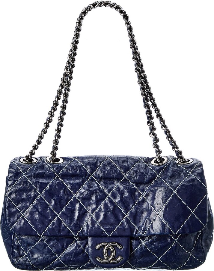 CHANEL, Bags, Chanel Blue Tweed On Stitch Shoulder Bag